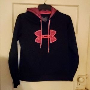 Under Armor Mens UA Storm Hoodie. Black with orange and camo trim.  Size Medium